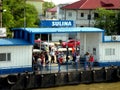 The arrival of the ship in the harbor of Sulina. Royalty Free Stock Photo