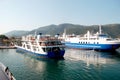 Arrival of ships in port of Igoumenitsa, Greece