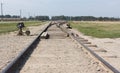 The arrival train tracks in Auschwitz II - Birkenau concentration nazi camp, Poland.