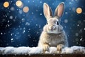 The arrival of winter is heralded by a smiling rabbit on a quiet snowy day, Christmas is approaching Royalty Free Stock Photo
