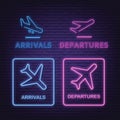 Arrivals and departures collection neon signboard