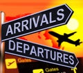 Arrivals Departures Signpost Showing Flights Airport 3d Illustration