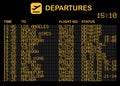 Arrivals digital flight information board, airport, vector illustration