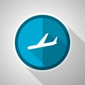 Arrivals, flight, airplane symbol, flat design vector blue icon with long shadow Royalty Free Stock Photo