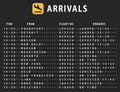 Arrivals flight information board, airport, vector illustration Royalty Free Stock Photo