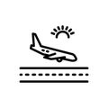 Black line icon for Arrivals, coming and airplane