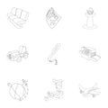 Arrive at airport icons set, outline style