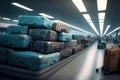 arriving passengers received their suitcases in airport baggage claim area Royalty Free Stock Photo