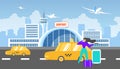 Transfer to Airport with Taxi Service Flat Vector