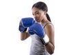 Arrogant Black Female Wearing Boxing Gloves