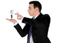 Arrogant business man finger flipping on little woman Royalty Free Stock Photo