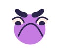 Arrogant disgruntled face avatar. Cute emoji character with angry evil frowning facial expression. Funny furious