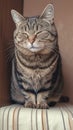 Arrogant tabby cat relaxes at home, a funny portrait