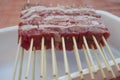 Arrosticini rather skewers of castrated sheep's meat Royalty Free Stock Photo