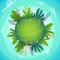 Arround the world circular panorama park forest view miniature planet concept with grass field . green peace nature , plants and f