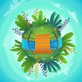 Arround the world circular panorama park forest view miniature planet concept with grass field . green peace nature , plants and f