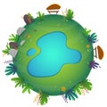 Arround the world circular panorama park forest view miniature planet concept with grass field . green peace nature , plants and f Royalty Free Stock Photo