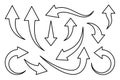 A set of arrow icons isolated on a white background, contour graphic illustration with a line Royalty Free Stock Photo