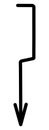 Arrow bent at right angles to the right, left and down. Hand drawn black pointer. Illustration