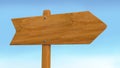 Arrow blank road wooden sign and sky background