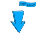 Arrow. Blue Down sign. Hand drawn sketch Royalty Free Stock Photo