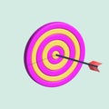 arrow board isolated illustration. pink with yellow dart board 3d icon