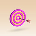 Arrow board isolated 3d illustration. pink with yellow dart board 3d icon