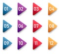 Arrow bullet point triangle flags with colorful gradient. Vector