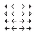 Arrow button icon collection. Menu navigation pointer symbol set. Next indicator sign. Simple flat shape direction logo. Royalty Free Stock Photo
