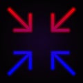 Arrow center neon icon on dark background