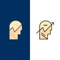 Arrow, Chart, Human, Knowledge, Mind,   Icons. Flat and Line Filled Icon Set Vector Blue Background Royalty Free Stock Photo