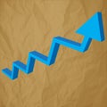 Arrow charts analysis 3d blue on a crumpled paper brown background. Royalty Free Stock Photo