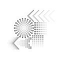 Arrow and circle. Graphic line. Abstract halftone pattern. Black arrows and circles isolated on white background. Geometric shape Royalty Free Stock Photo