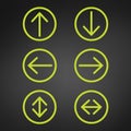 Arrow in circle icon set in green color. Collection of round icons with different direction arrows. Editable stroke. Vector Royalty Free Stock Photo