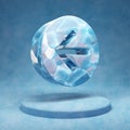 Arrow Circle Left icon. Cracked blue Ice Arrow Circle Left symbol on blue snow podium Royalty Free Stock Photo