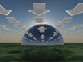 Arrow cloud reflecting in sphere Royalty Free Stock Photo
