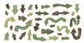 Arrow collage set crayon drawing. Pointers craft paper isolated. Navigation eco green marks. Scribble doodle paper signs. Vector