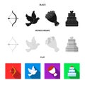 Arrow cupid, dove, bouquet of flowers, wedding cake. Weddin gset collection icons in black, flat, monochrome style Royalty Free Stock Photo