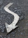 The arrow curls on the asphalt. Markings on the road. Concept of goal and path. Copy space Royalty Free Stock Photo