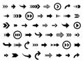 Arrow cursor. Arrows forward backward, direction symbols group. Different up forward ways, black navigation interface