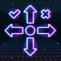 Arrow Or Cursor Icons With Retro 80s Neon Game Style