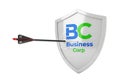Arrow deflects off secure Business Corp shield symbolizing protection and resilience Royalty Free Stock Photo
