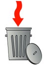 Arrow directing garbage in bin