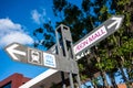 Arrow direction street sign for AEON Mall and train station