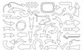 Arrow doodle outline set infographic various directions pointer contour sketch cursor collection