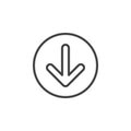 Arrow down circular line icon. Round simple sign.