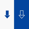 Arrow, Down, Down Arrow, Direction Line and Glyph Solid icon Blue banner Line and Glyph Solid icon Blue banner Royalty Free Stock Photo