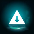 Arrow, down, pyramid vector icon. Lighting blue smoke neon icon. Arrow, down, pyramid vector icon