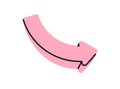 Arrow, down right and forward direction. Curved element for rotation, movement below. Showing descent action. Navigation pointer
