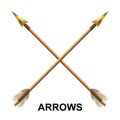 Arrow drawing, gold tip, feathers tied with braid, design element